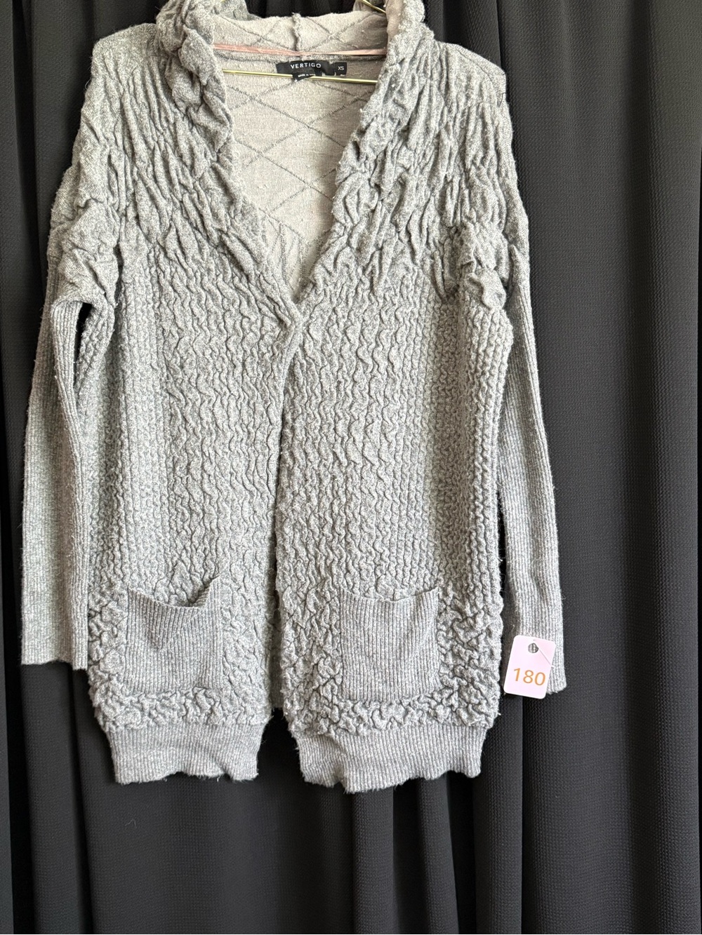 Light Gray Textured Open-Front Women's Cardigan